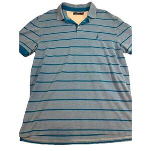 Nautica Men's XXL Blue Striped Polo Shirt Cotton Blend Classic Fit Sail Logo